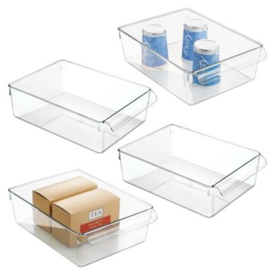 mDesign Fridge Storage Tray with Handle - Set of 4 - Clear