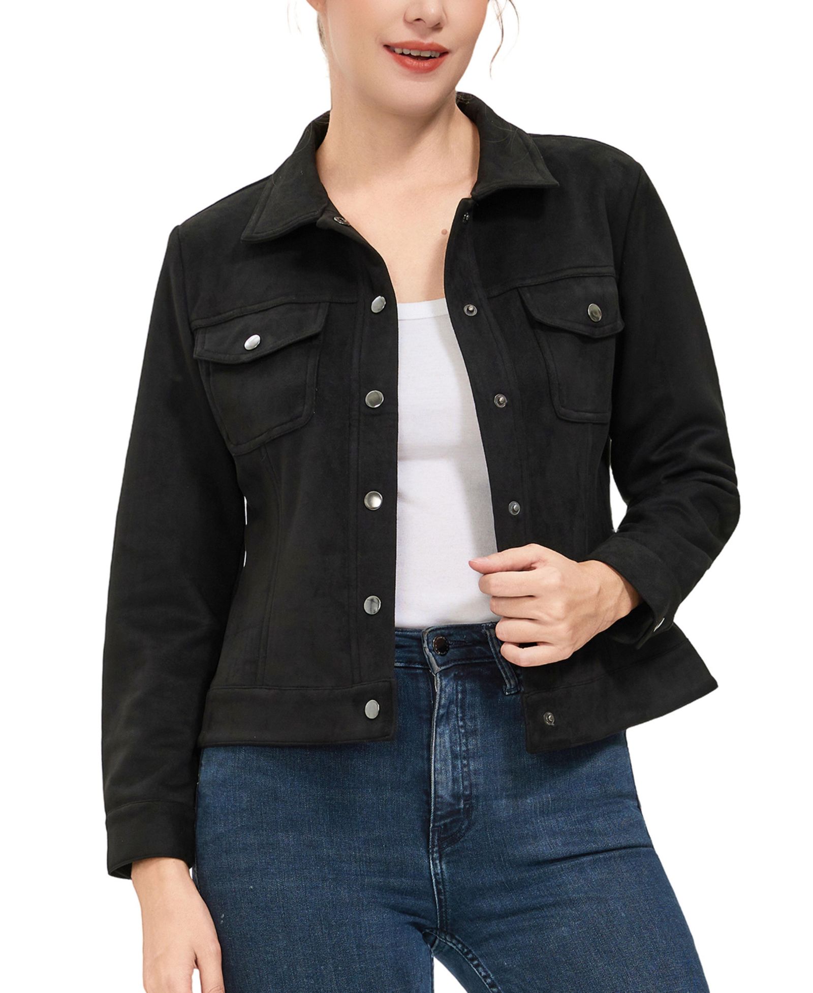 kimi + kai Women's Faux Suede Trucker Jacket
