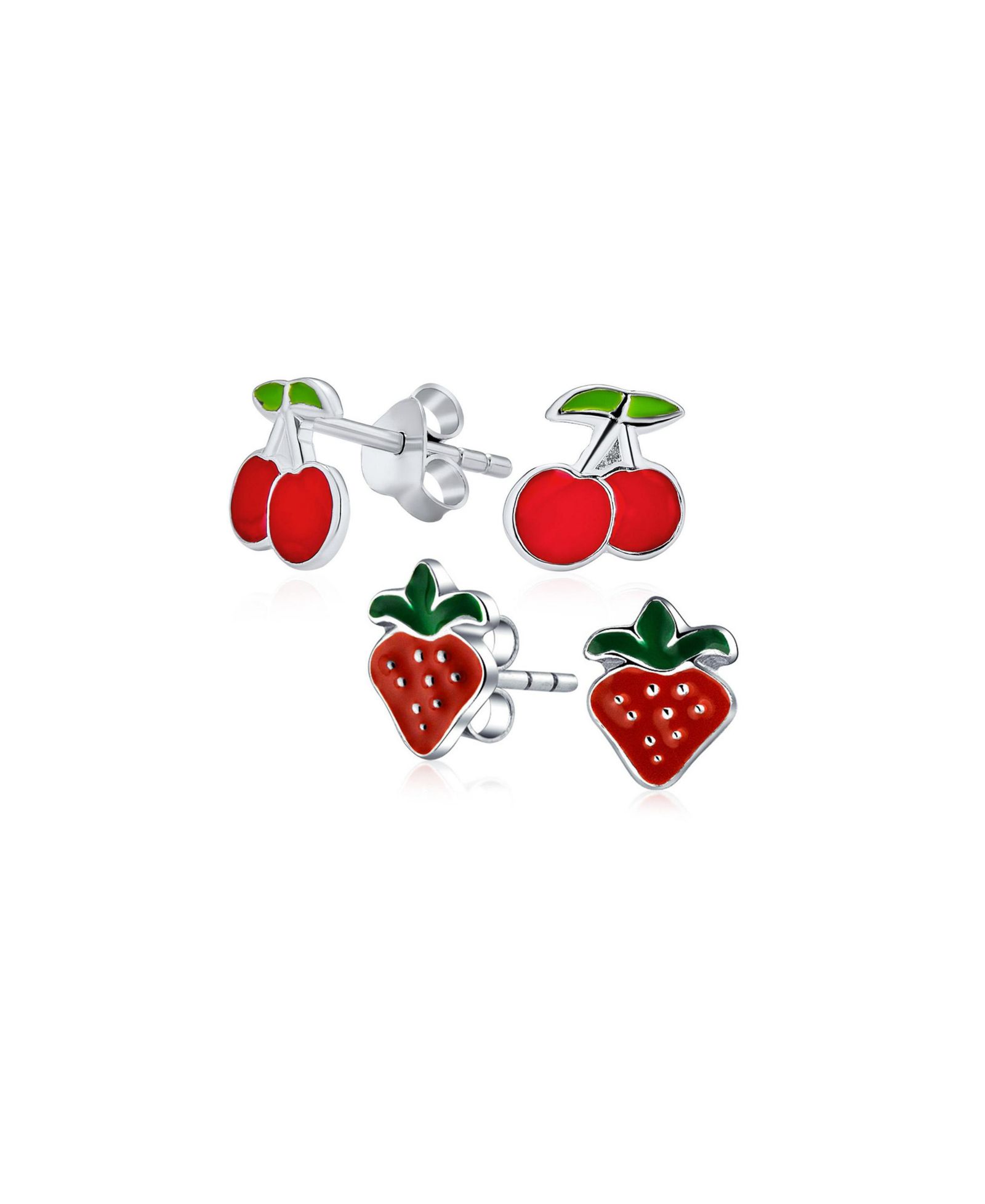 Серьги-гвоздики Bling Jewelry Summer Fruit Strawberry Cherry Sterling