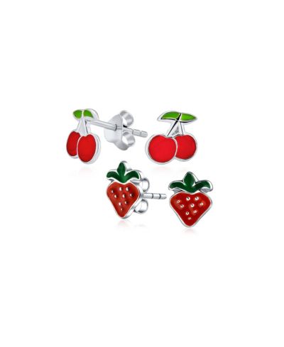 Серьги-гвоздики Bling Jewelry Summer Fruit Strawberry Cherry Sterling