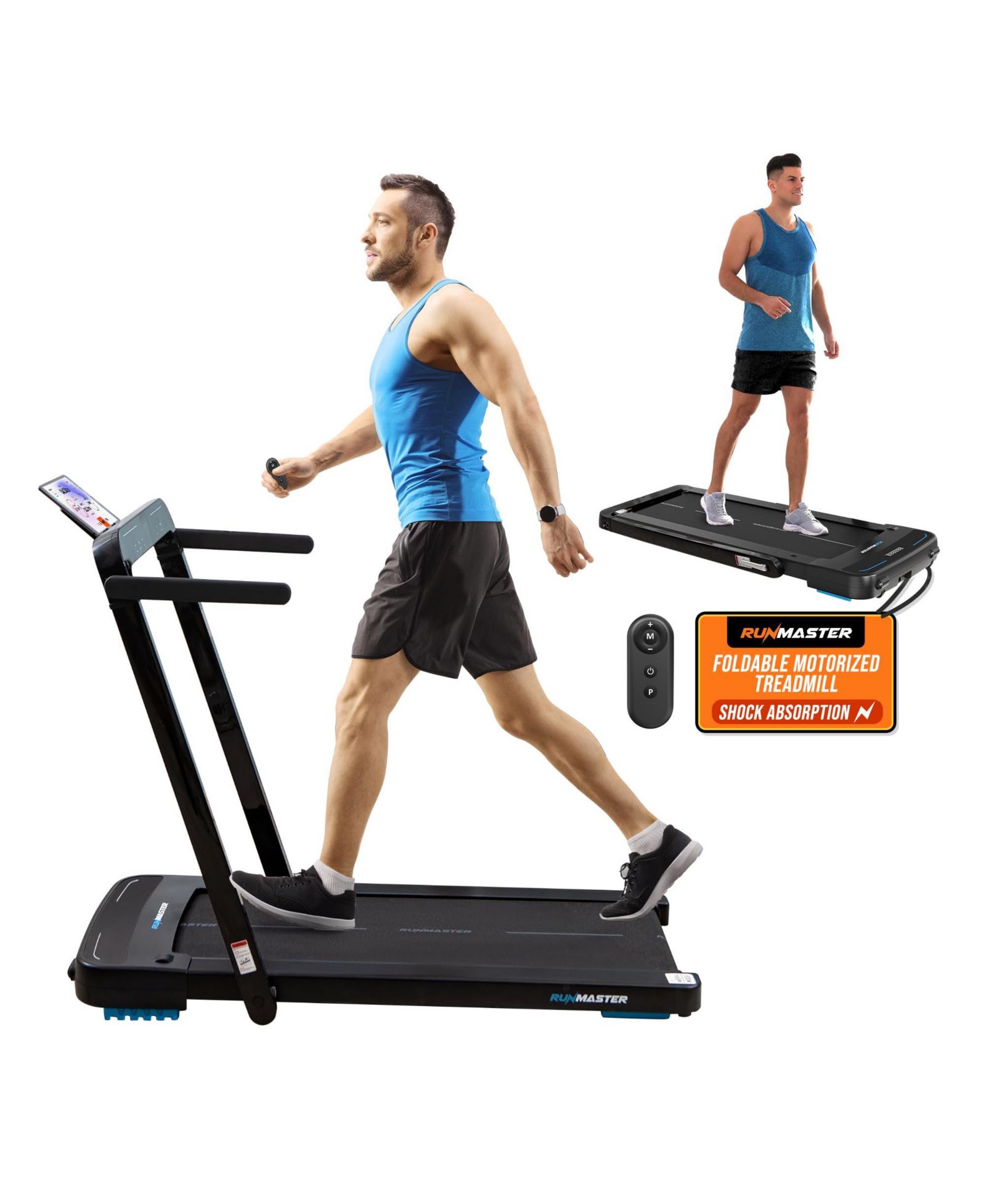 RunMaster 2-in-1 Folding Treadmill – Portable Under-Desk Electric Walking Pad with 2.5HP Motor, Foldable Handle & Large Belt – Space-Saving Design for Walking or Jogging – Black