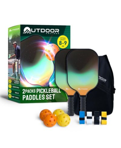 USAPA approved pickleball set with 2 fiberglass paddles, 4 balls, grip tapes & carry bag. Lightweight, durable & shock-absorbing grip