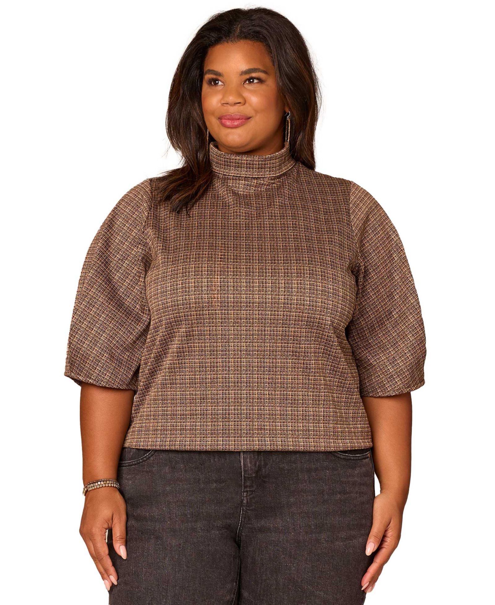 Кроп-топ Democracy Plus Size Pleated Elbow Sleeve Mock Neck