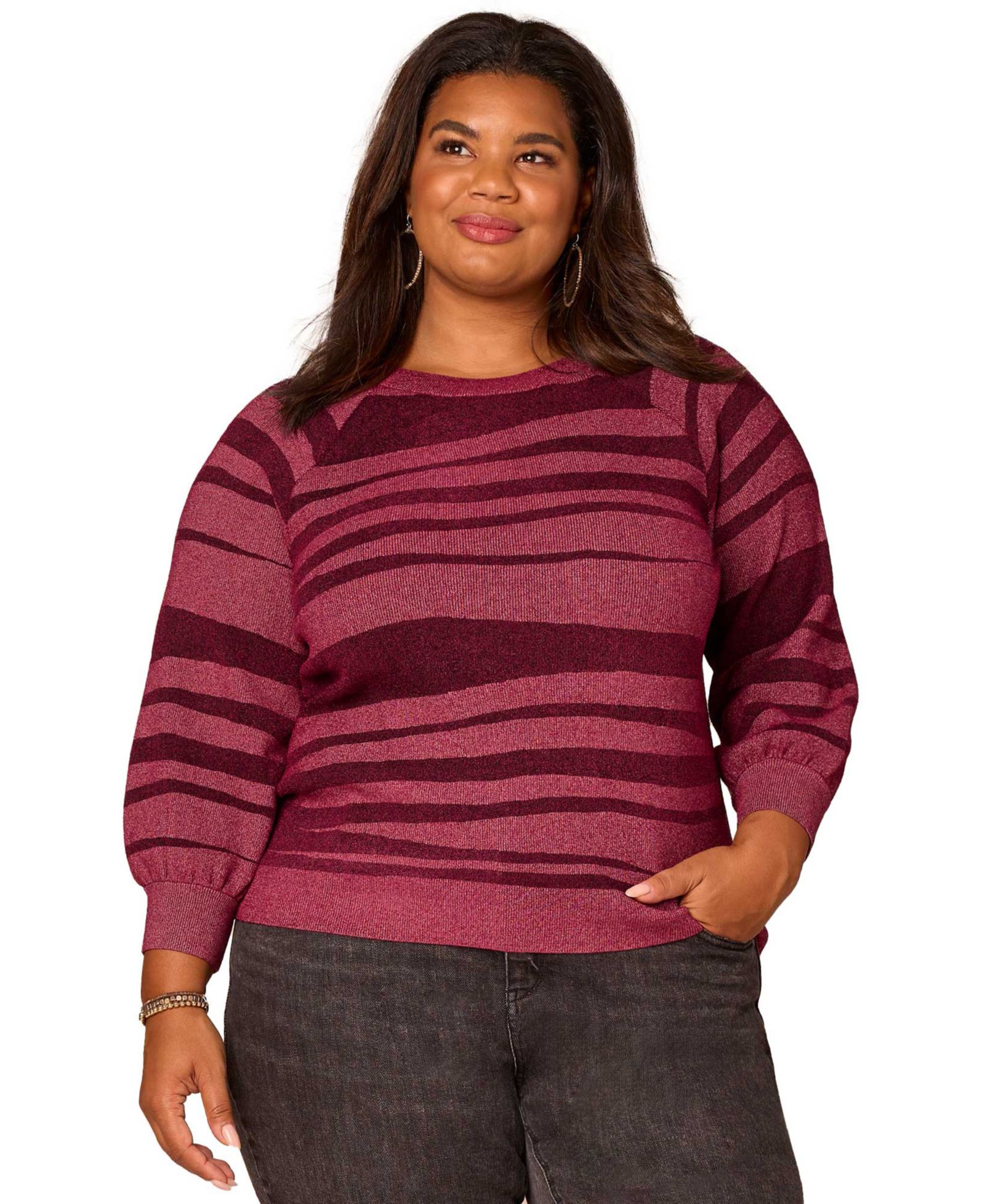 Democracy Plus Size свитер в полоску с рукавами Raglan 3/4-Blouson