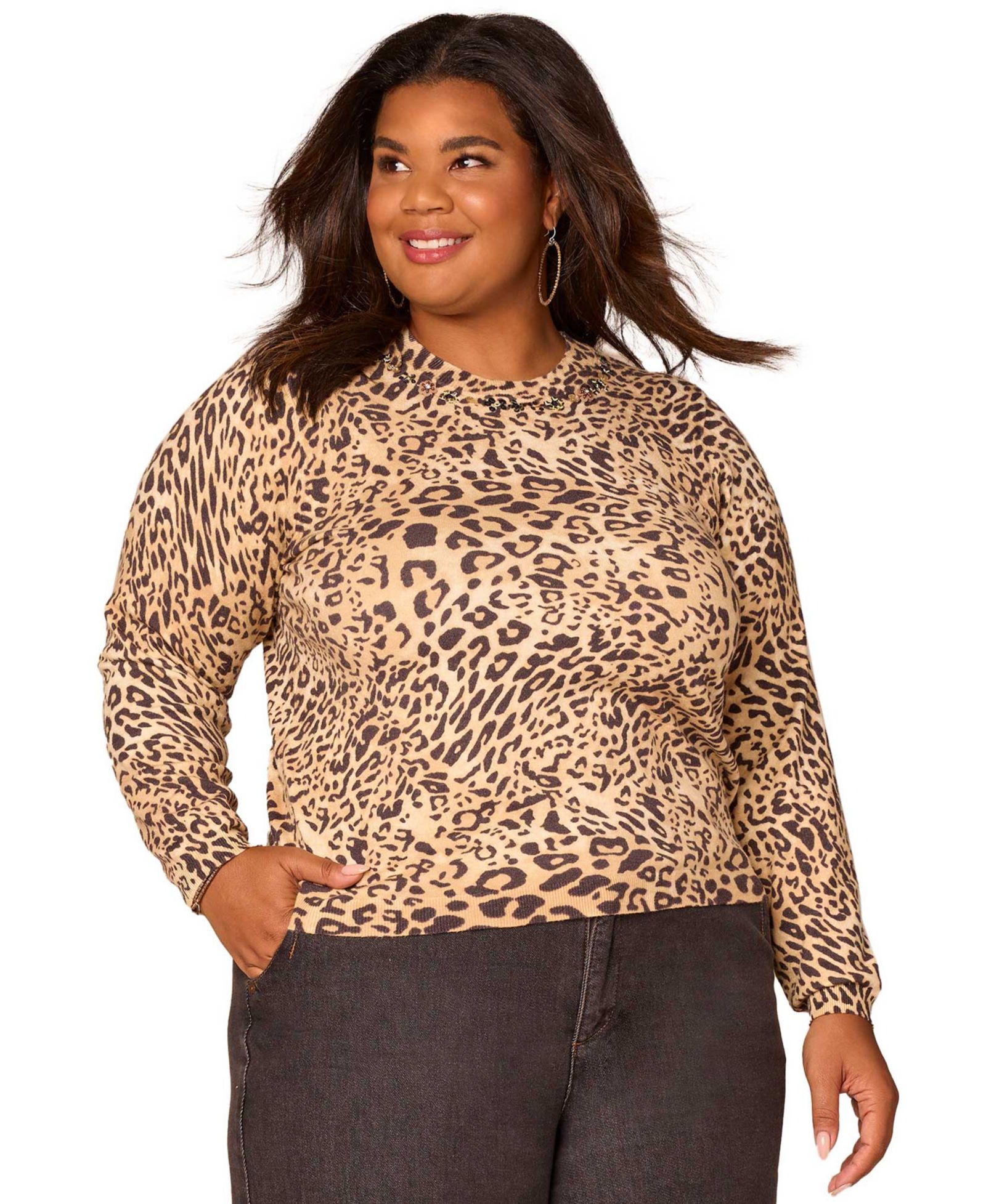 Democracy Plus Long Sleeve Sequin Printed Sweater