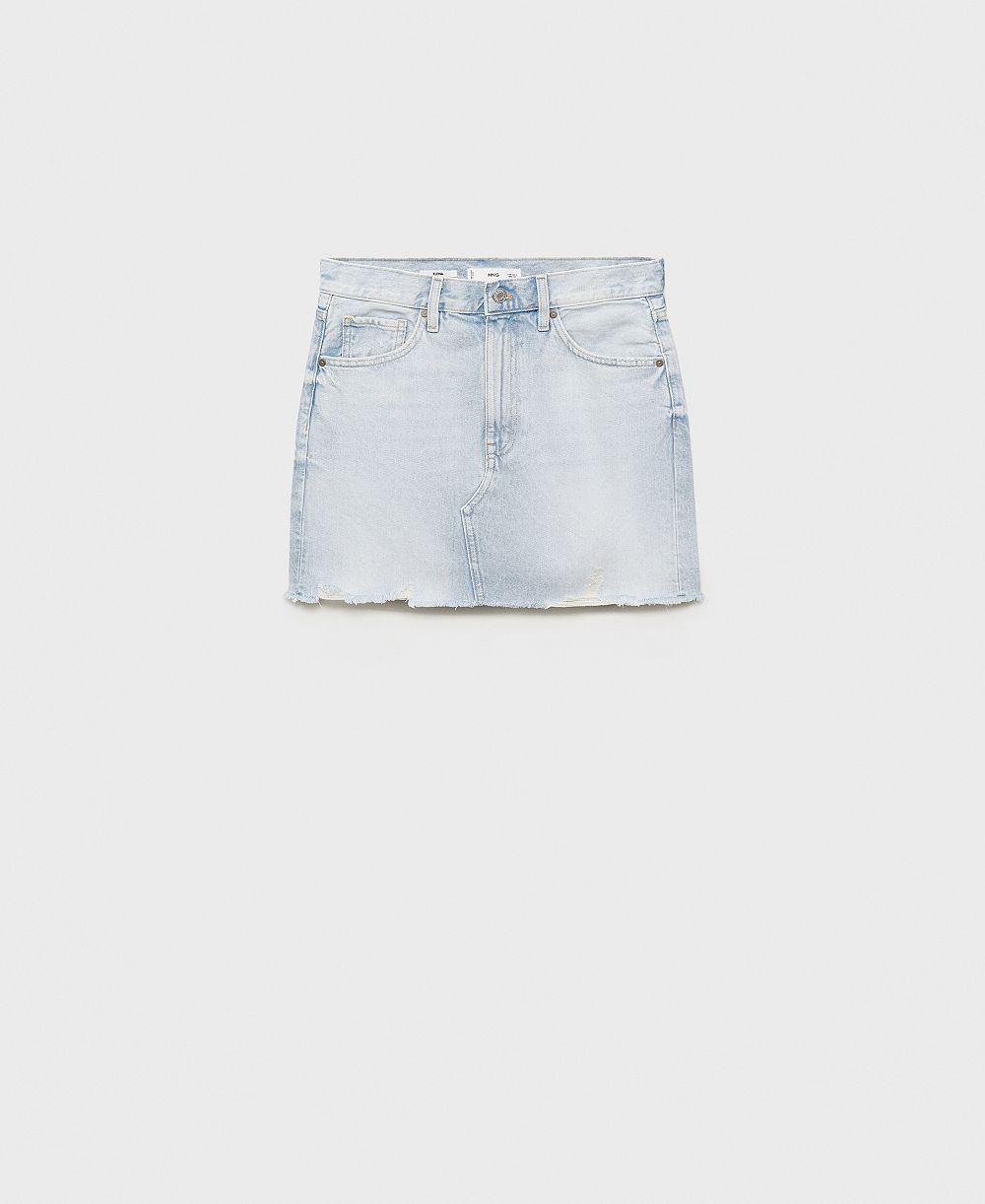 Mango Women's Frayed Hem Denim Skirt