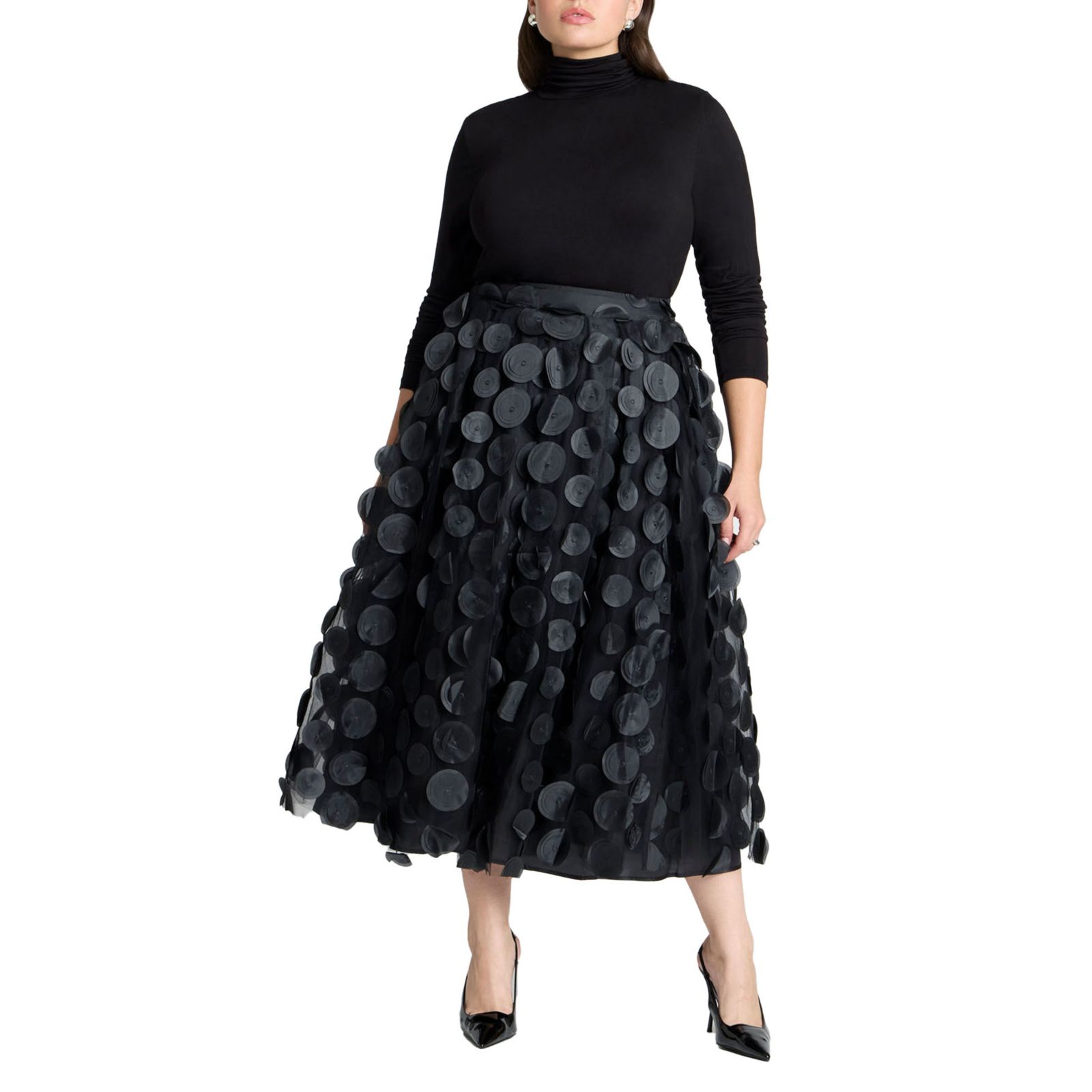ELOQUII Women's Dimensional Dot Tulle Maxi Skirt