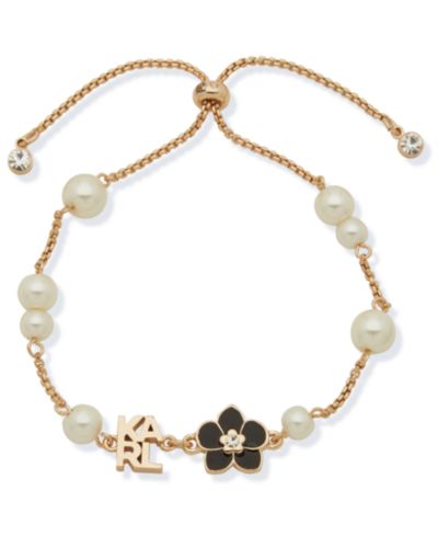 KARL LAGERFELD PARIS Imitation Pearl Orchid Slider Bracelet