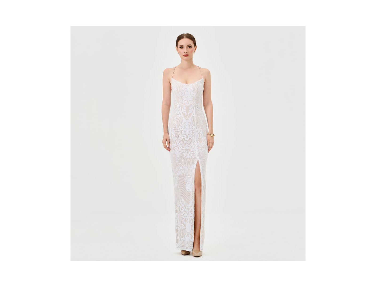 BARIANO Women's Sera Strappy Back Sequin Gown