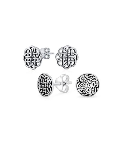 Bling Jewelry Celtic Round Medallion Love Knot Stud Earrings .925 Sterling Silver (2 Set)