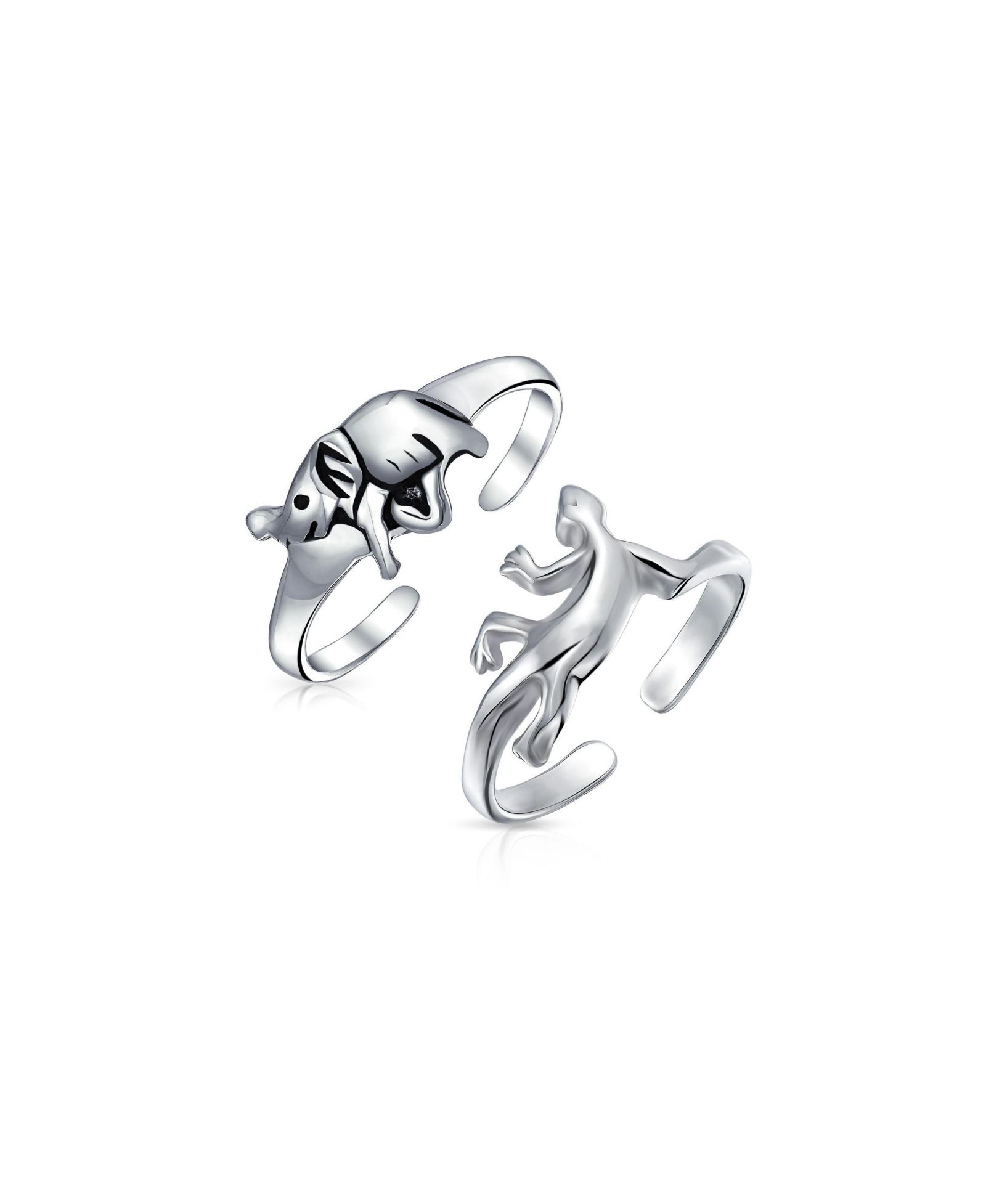 Bling Jewelry Animal Elephant and Gecko Lizard Midi Toe Ring .925 Sterling Silver (Set-2)