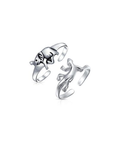 Bling Jewelry кольцо на среднюю фалангу пальца с фигурками слона и геккона, стерлинговое серебро .925 (набор из 2 шт.)