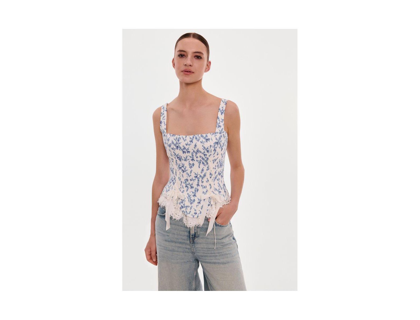 Milla Womens Blue lavender corset on straps with bows and ribbon lacing