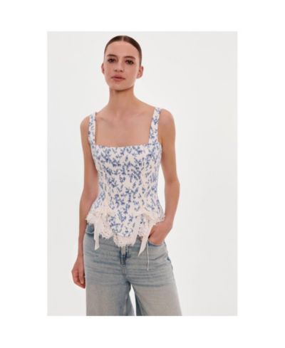 Milla Womens Blue lavender corset on straps with bows and ribbon lacing