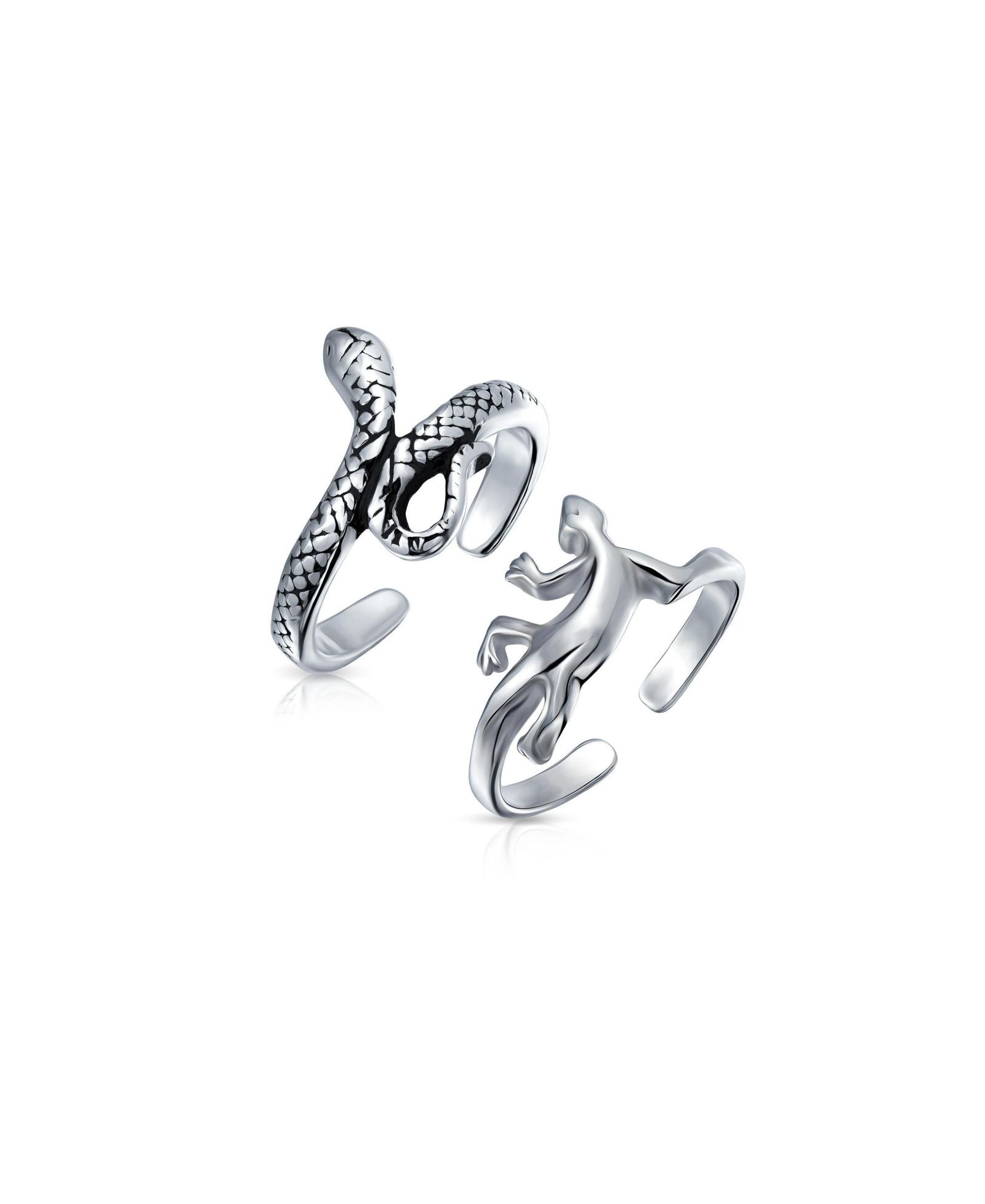 Кольцо Bling Jewelry Garden Reptile Snake and Geko Lizard Toe Ring Adjustable.925 Sterling Silver (set Of 2)