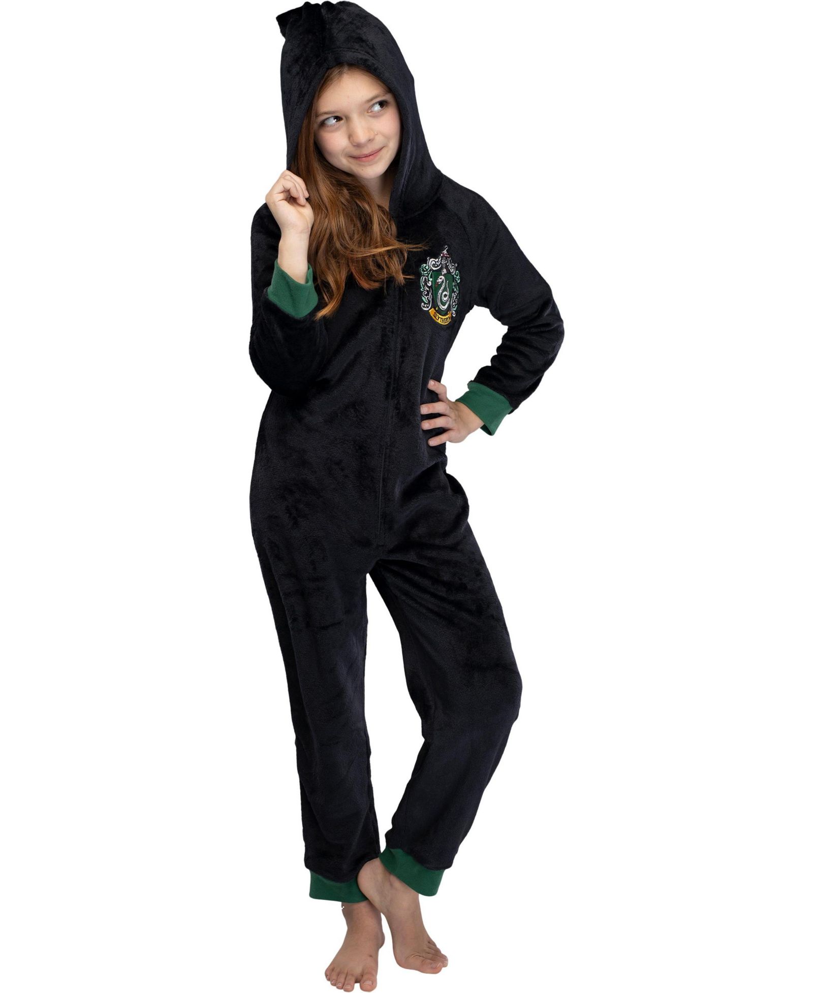 Harry Potter Hogwarts Houses Crest Girls' Hooded Pajama Kids Union Suit Loungewear