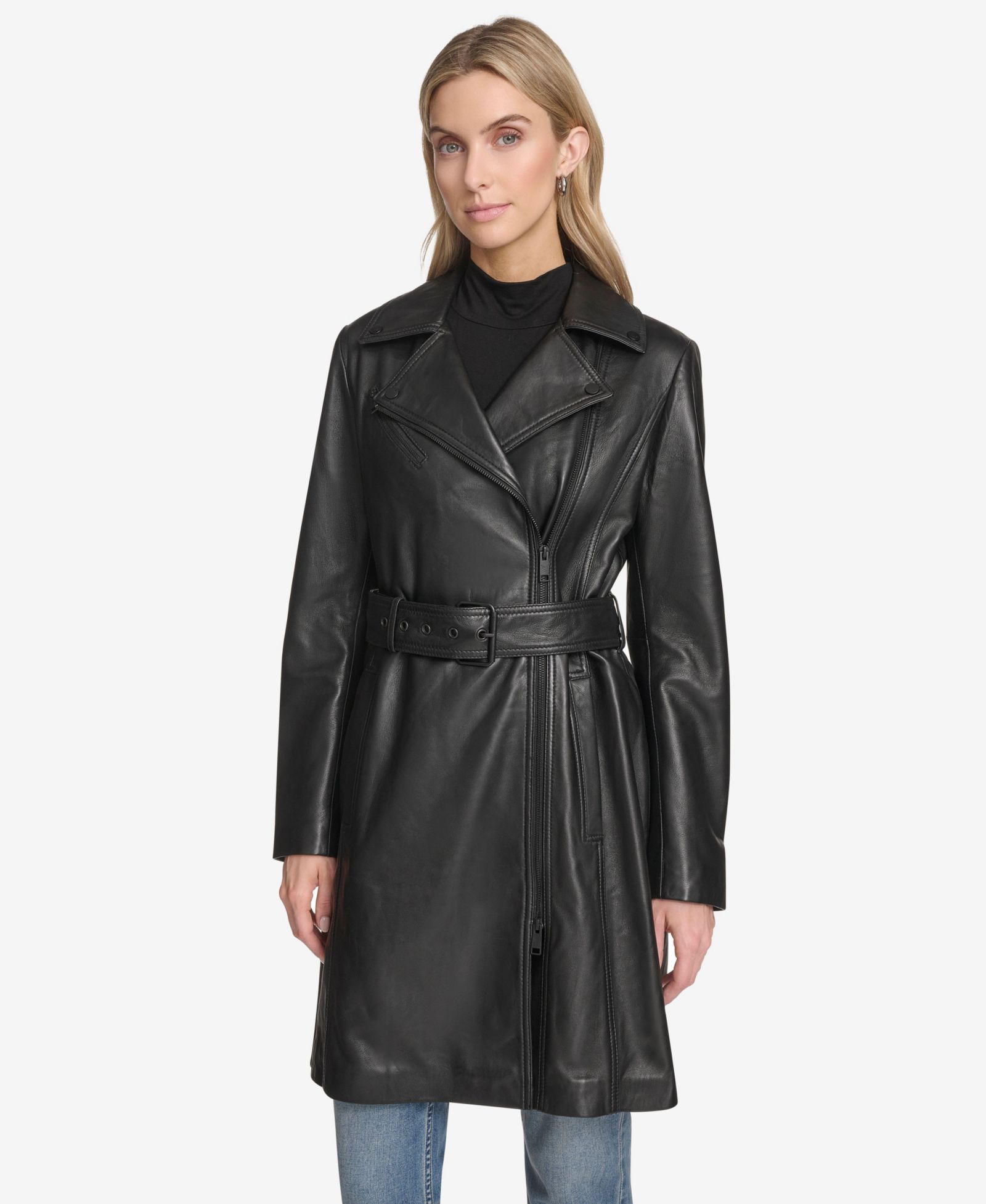 Andrew Marc Women's Jacqui Belted Leather Trench Coat