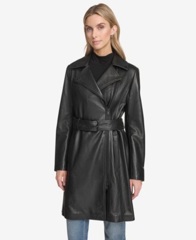 Женское кожаное пальто Andrew Marc Jacqui Moto Style Trench Coat