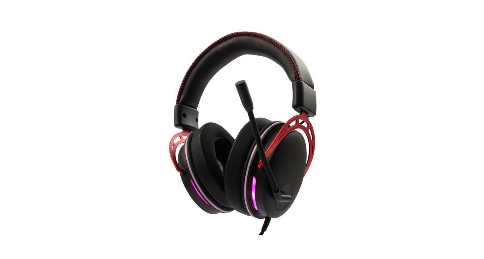 Игровые USB наушники RadioShack 7.1 с объемным звуком, мягкими амбушюрами, шумоподавляющим микрофоном и LED подсветкой, черный-красный дизайн, аксессуар для ПК