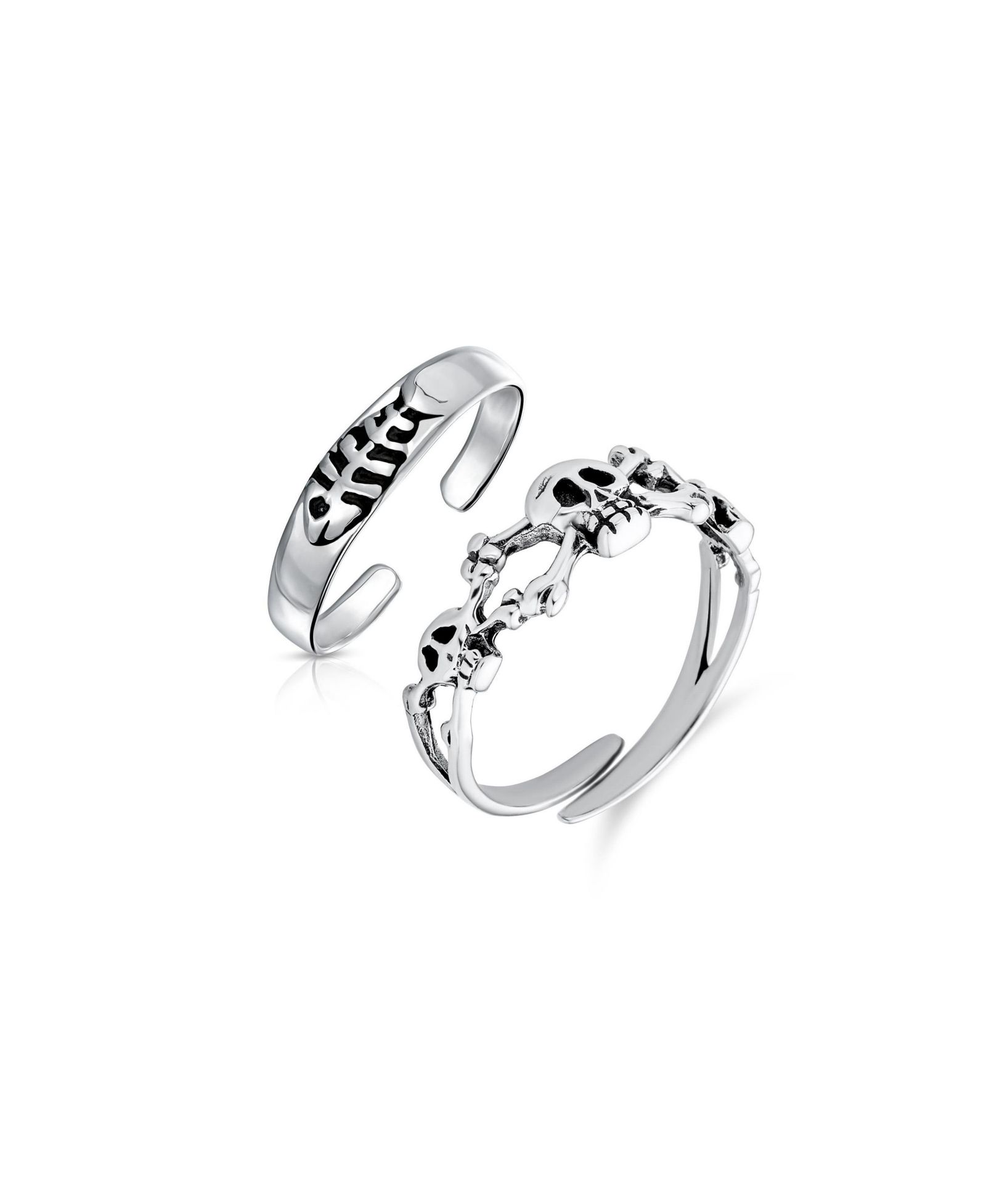 Bling Jewelry кольцо для пальца Midi в стиле панк с черепом из серебра.925 (набор из 2 шт.)