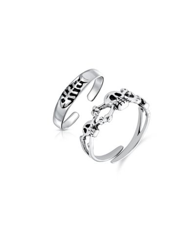 Bling Jewelry кольцо для пальца Midi в стиле панк с черепом из серебра.925 (набор из 2 шт.)