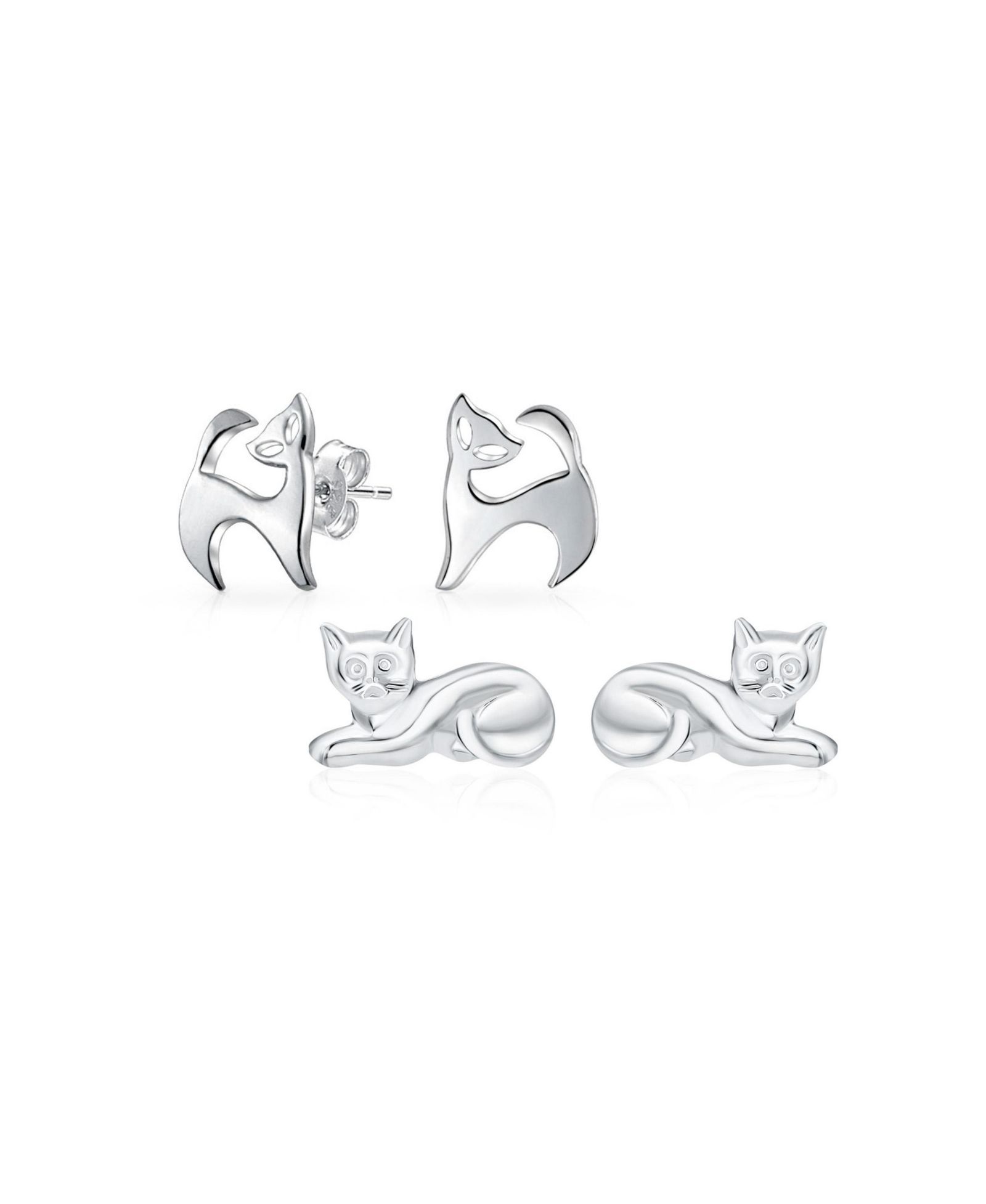 Bling Jewelry серьги-гвоздики Siamese Sitting Cat из стерлингового серебра