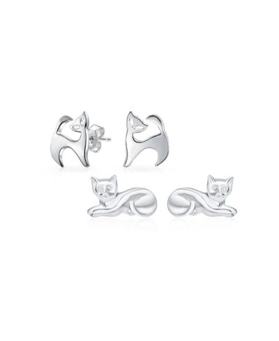Bling Jewelry серьги-гвоздики Siamese Sitting Cat из стерлингового серебра
