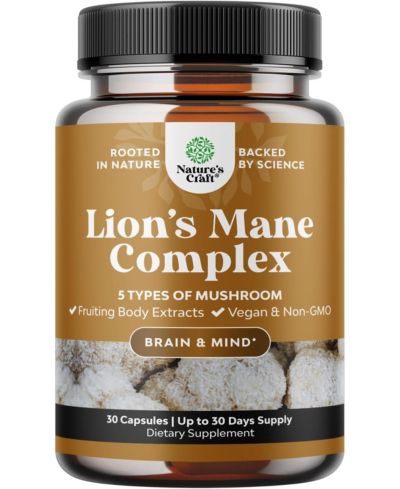 Nature's Craft Lion's Mane Complex Capsules, Brain Booster Nootropic Supplement with Chaga Maitake Shiitake and Reishi, Nature's Craft, 30ct