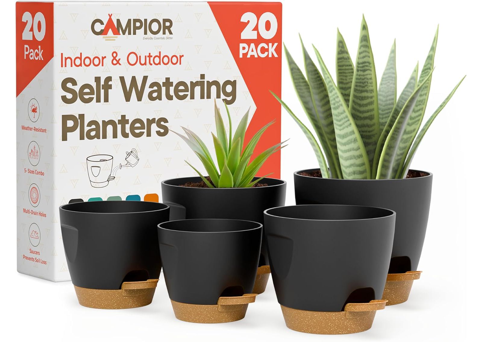 Lifemaster Lightweight 20-pack self watering pots with wick rope, drainage holes & easy watering lip-perfect for herbs, succulents & houseplants