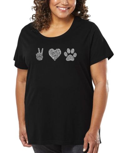 LA Pop Art Plus Size Peace Love Dogs Word Art T-Shirt