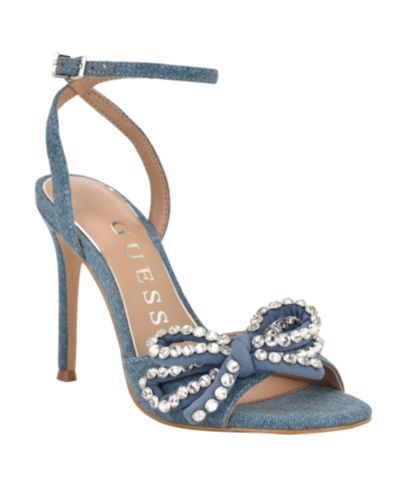 GUESS Women's Charmin Rhinestone Bow Ankle Strap Dress Sandals