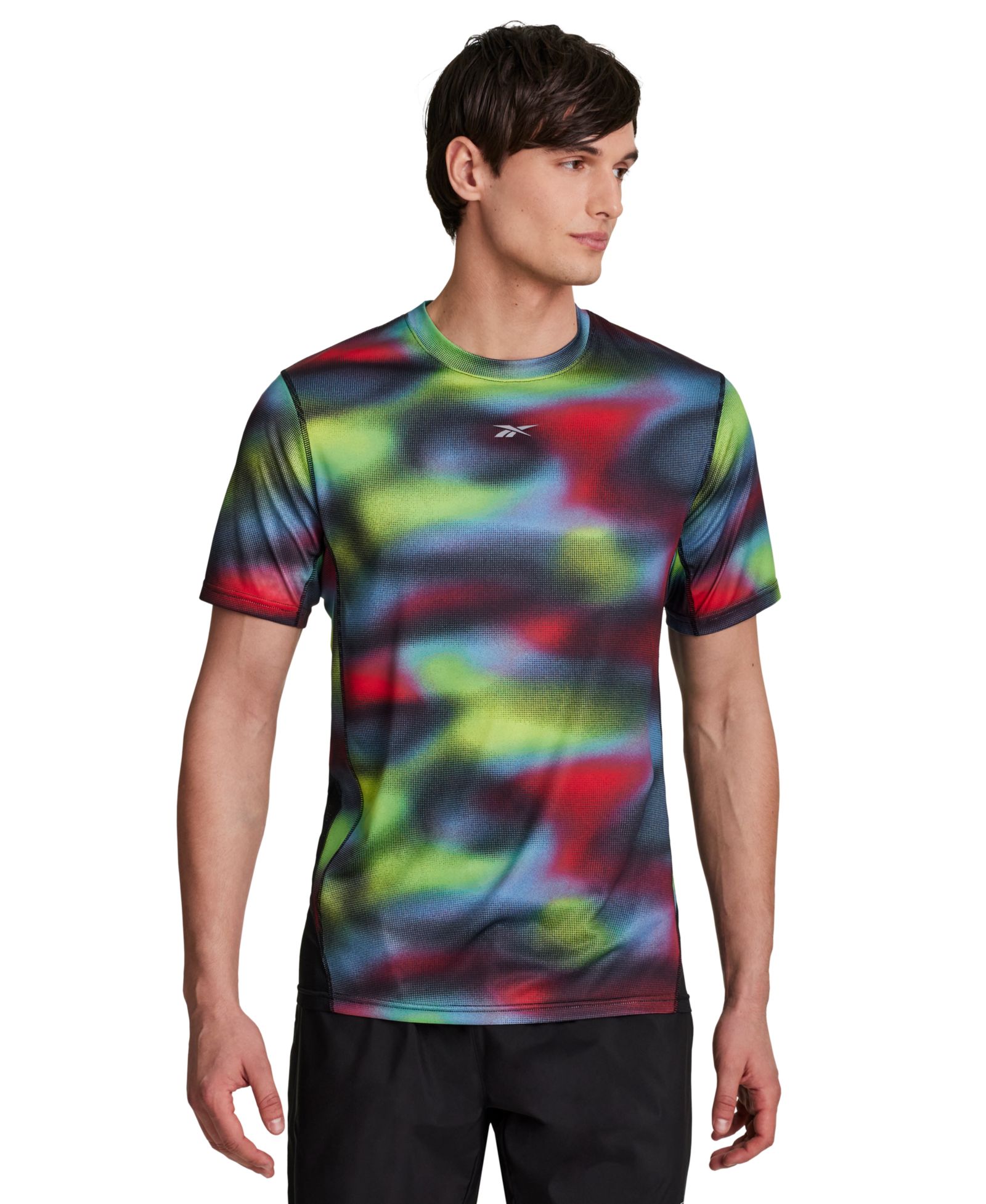 Reebok Men's Run Distort All Over Print Speed Crewneck T-Shirt