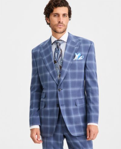 Tayion Collection Men's Classic-Fit Navy Windowpane Suit Separates Jacket