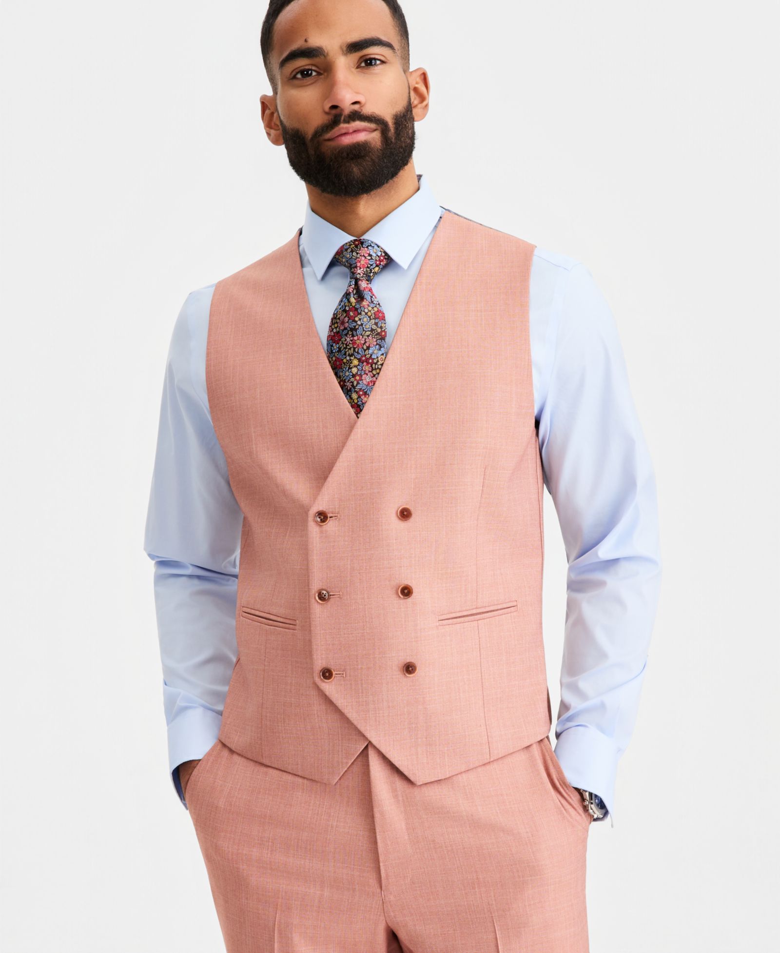 Tayion Collection Men's Classic-Fit Rust Solid Suit Separates Vest