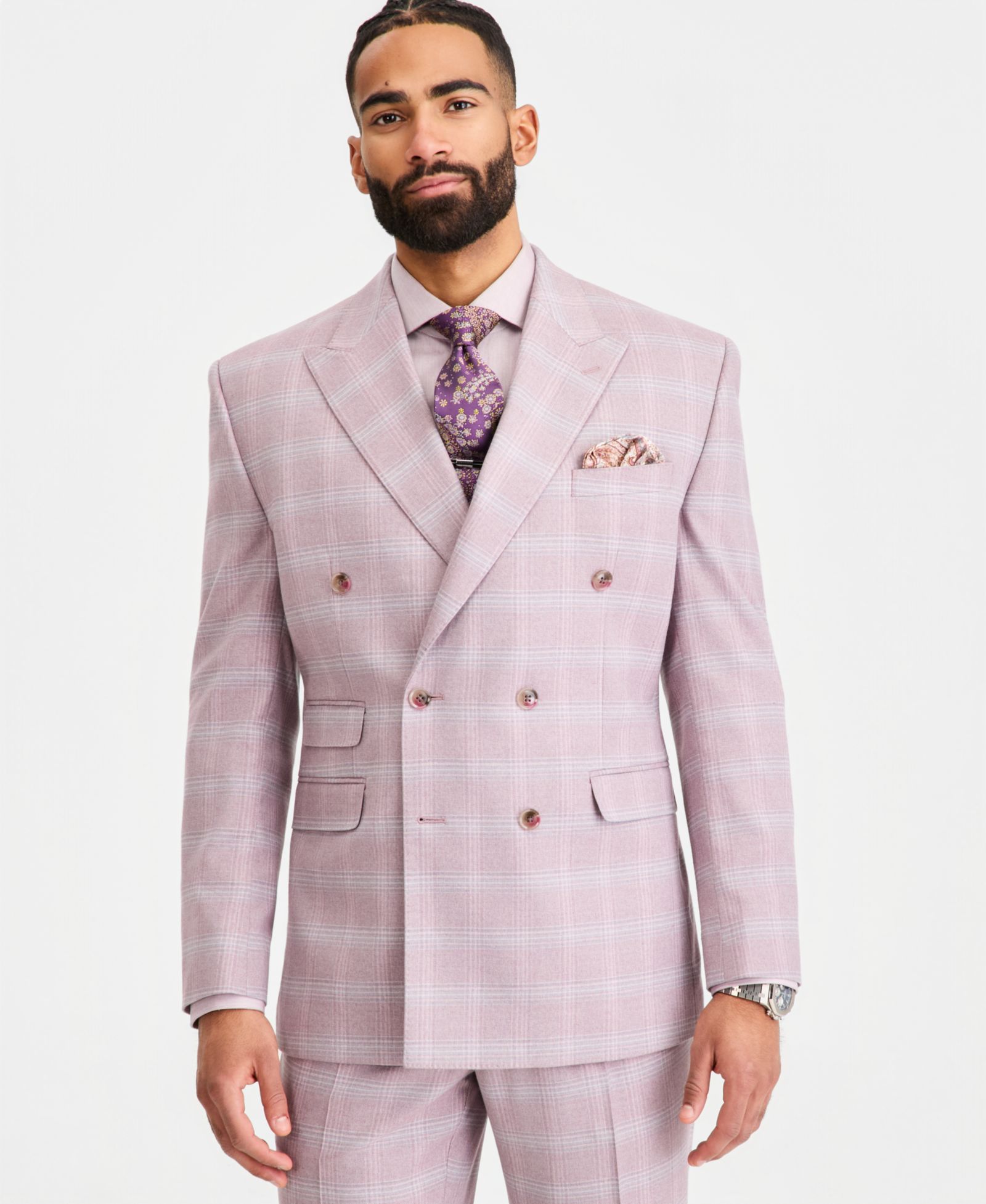 Tayion Collection Мужской классический двубортный пиджак в клетку windowpane