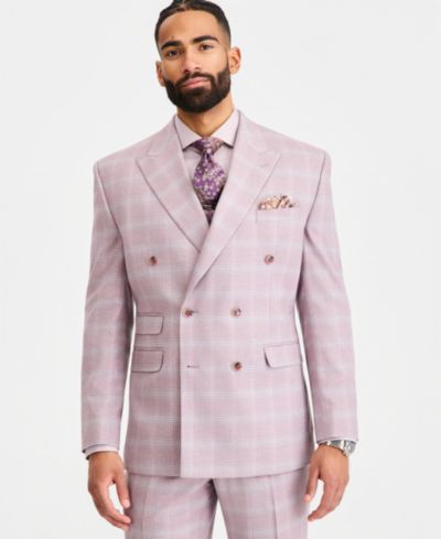 Tayion Collection Мужской классический двубортный пиджак в клетку windowpane