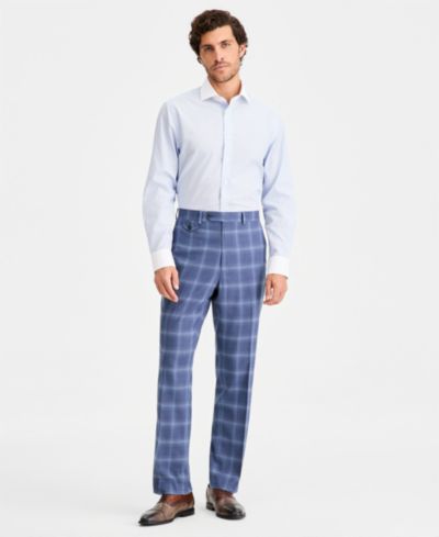 Tayion Collection Мужские классические брюки от костюма темно-синего цвета в клетку Windowpane