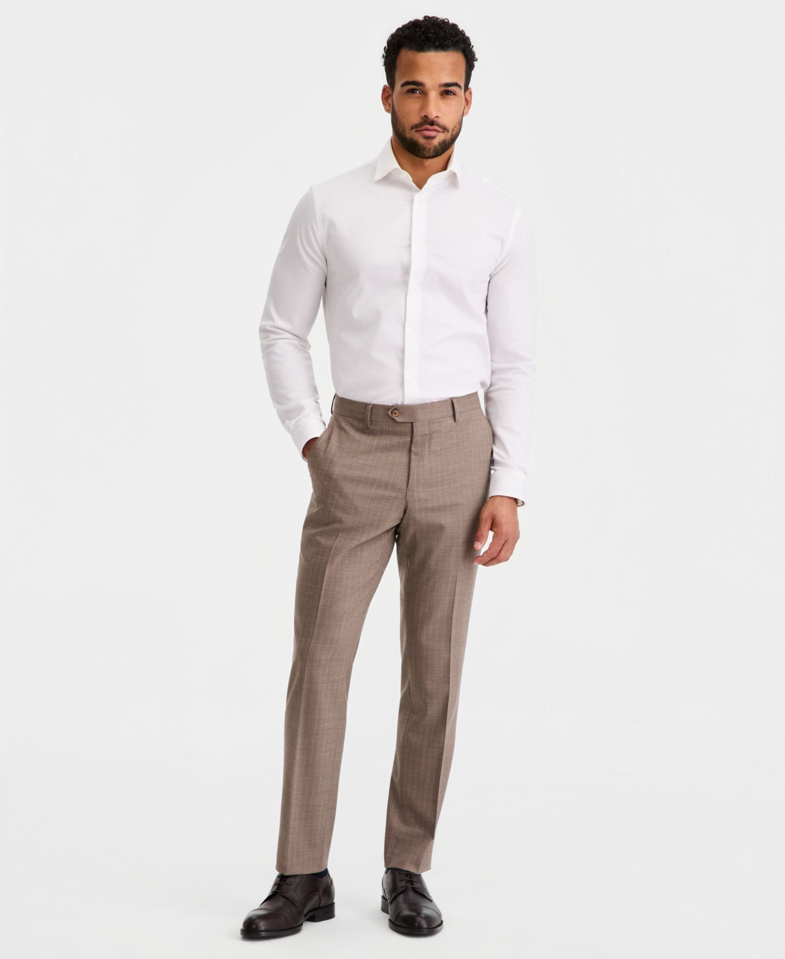 Ted by Ted Baker Men's Modern-Fit Wool-Blend Tan Pinstripe Suit Separate Pants