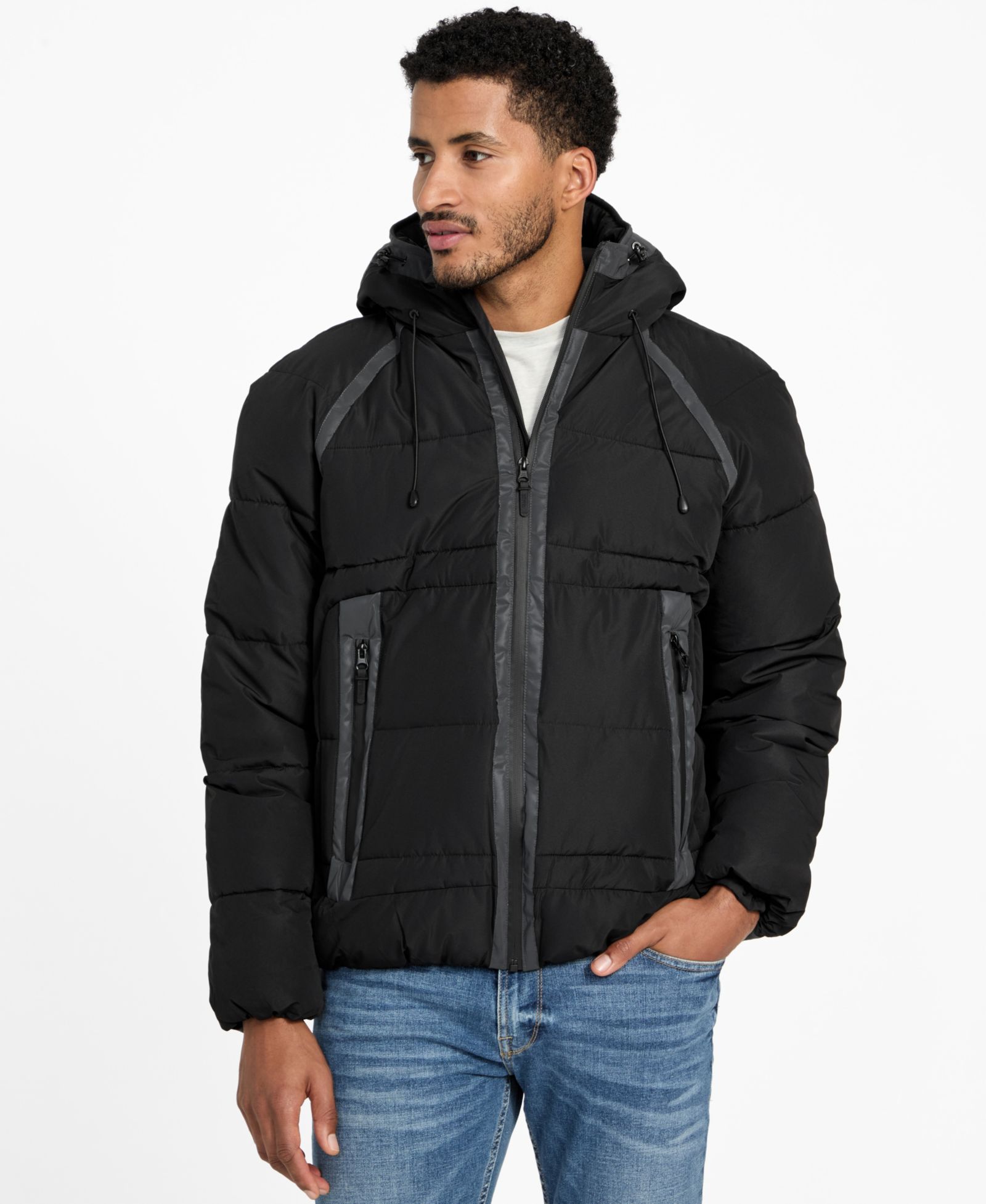 GUESS Men's Hooded Ripstop Puffer Jacket