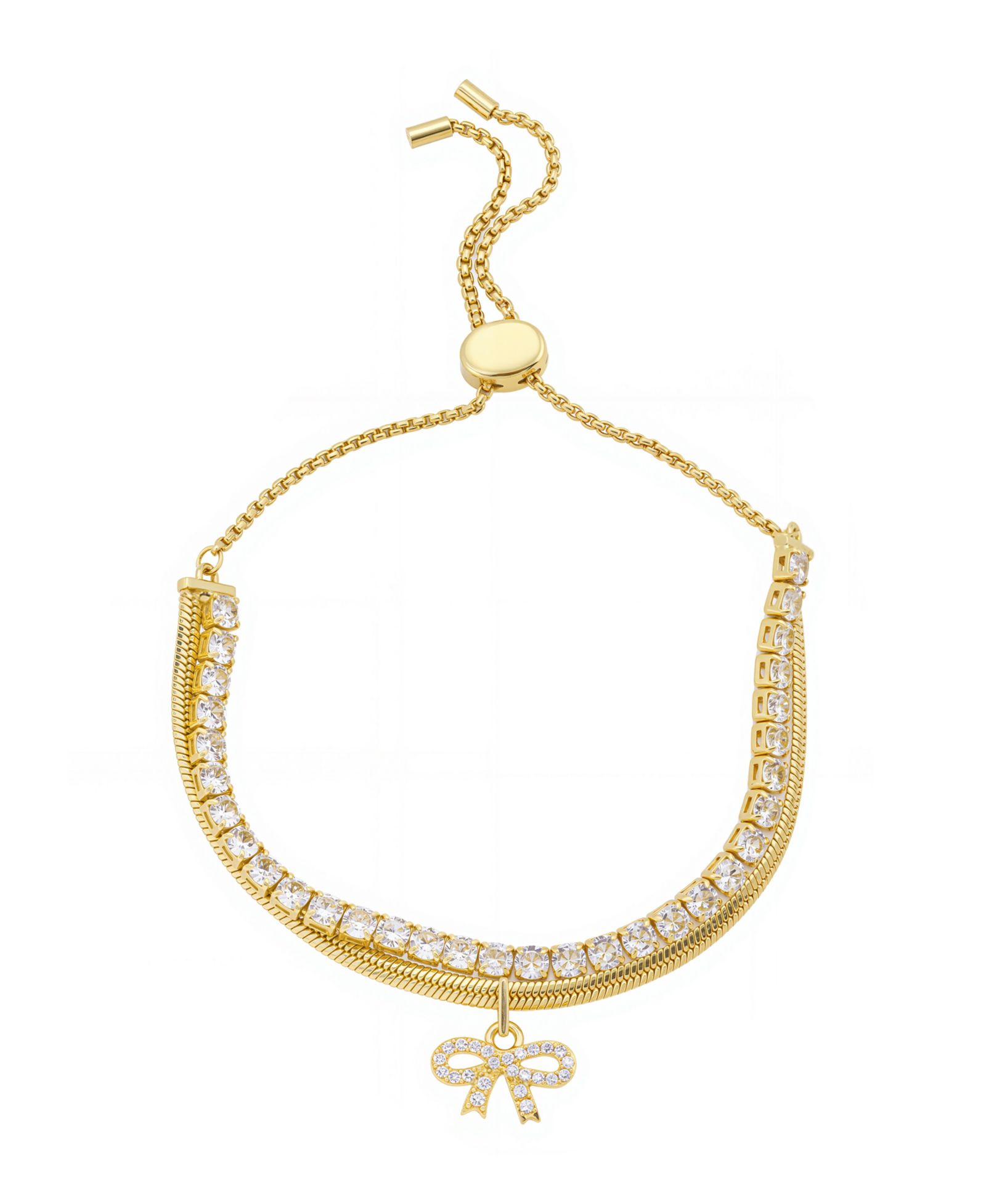 Unwritten Cubic Zirconia Bow Adjustable Bolo Bracelet