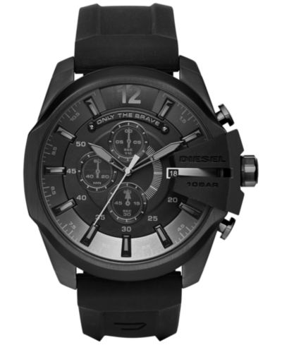 Мужские часы Diesel Chronograph Mega Chief Black Silicone Strap 51x59mm DZ4378