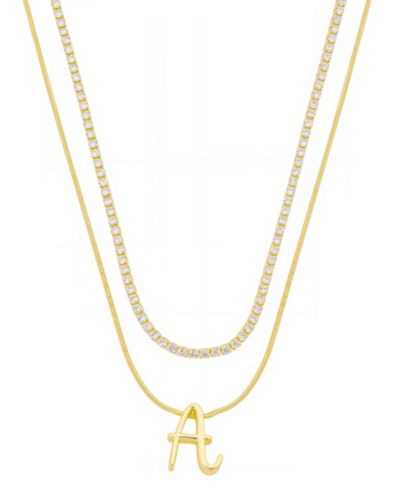 Unwritten Letter Initial Snake Chain Cubic Zirconia Chain Necklace With Extender 2 Piece Set