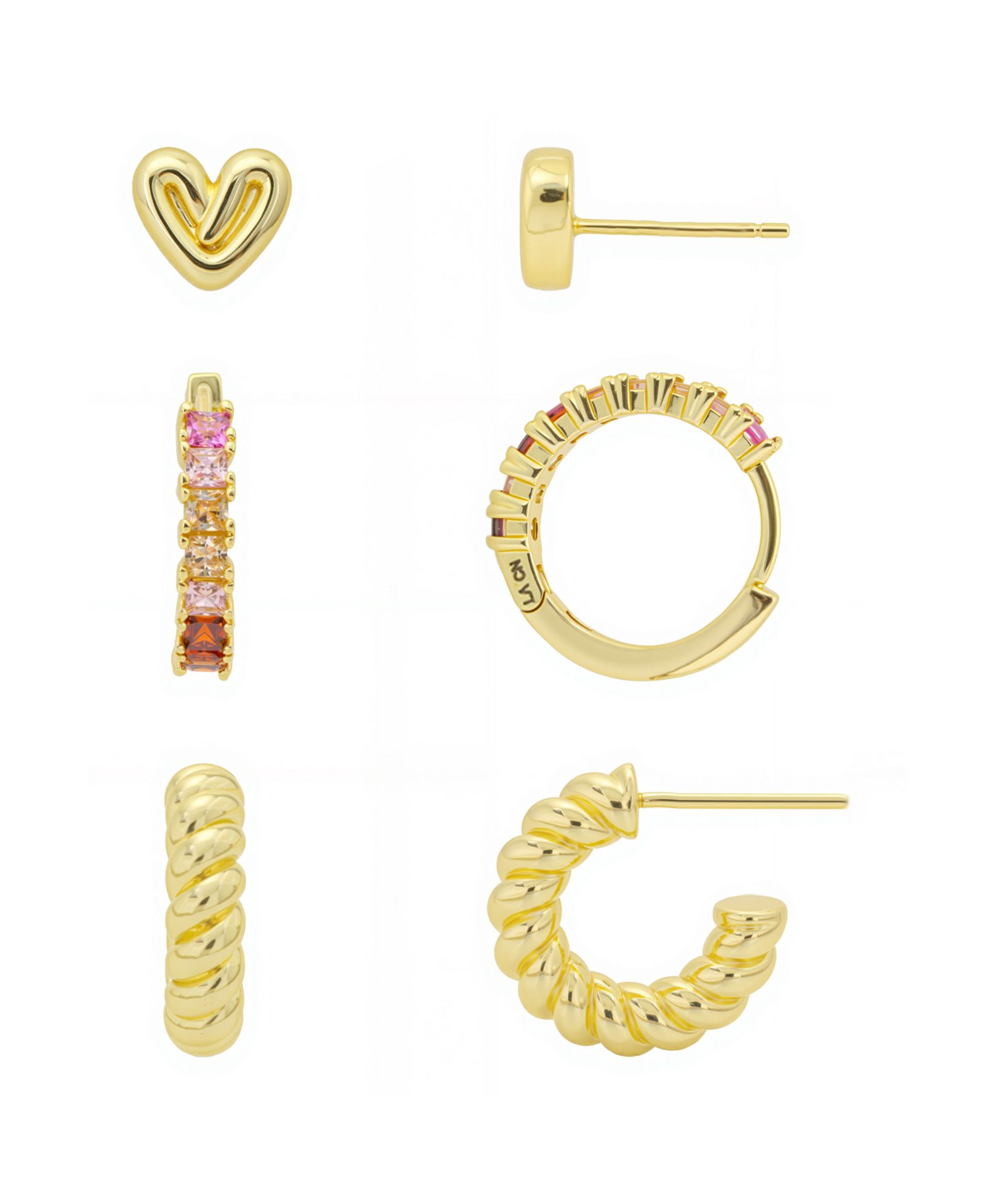 Набор серег Unwritten Heart Post Stud, Multi Pink Cubic Zirconia Endless Hoop, Twits Post Hoop 3Pairs Ear Set