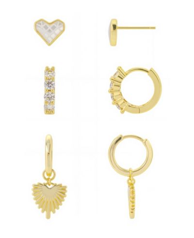 Набор из 3 пар сережек Unwritten Mother Of Cultivated Pearl Inlay Heart Post, Cubic Zirconia Endless Hoop Plain Heart Endless Hoop
