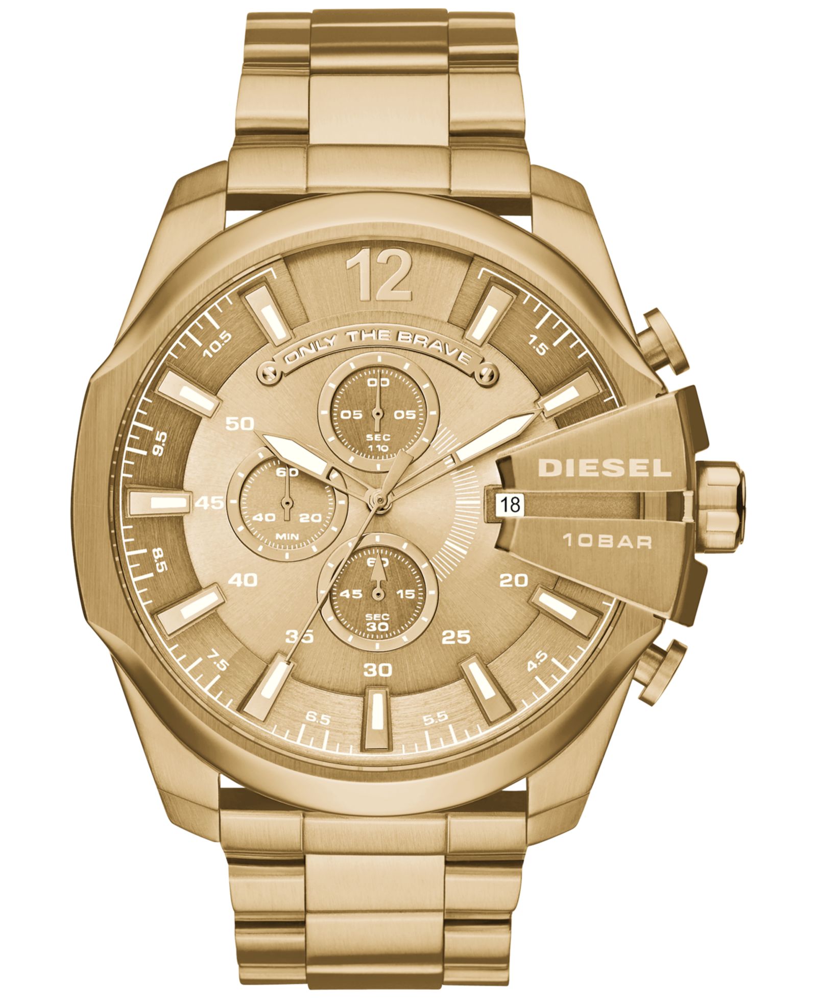 Diesel Men's Chronograph Mega Chief Gold-Tone Stainless Steel Bracelet Watch 59x51mm