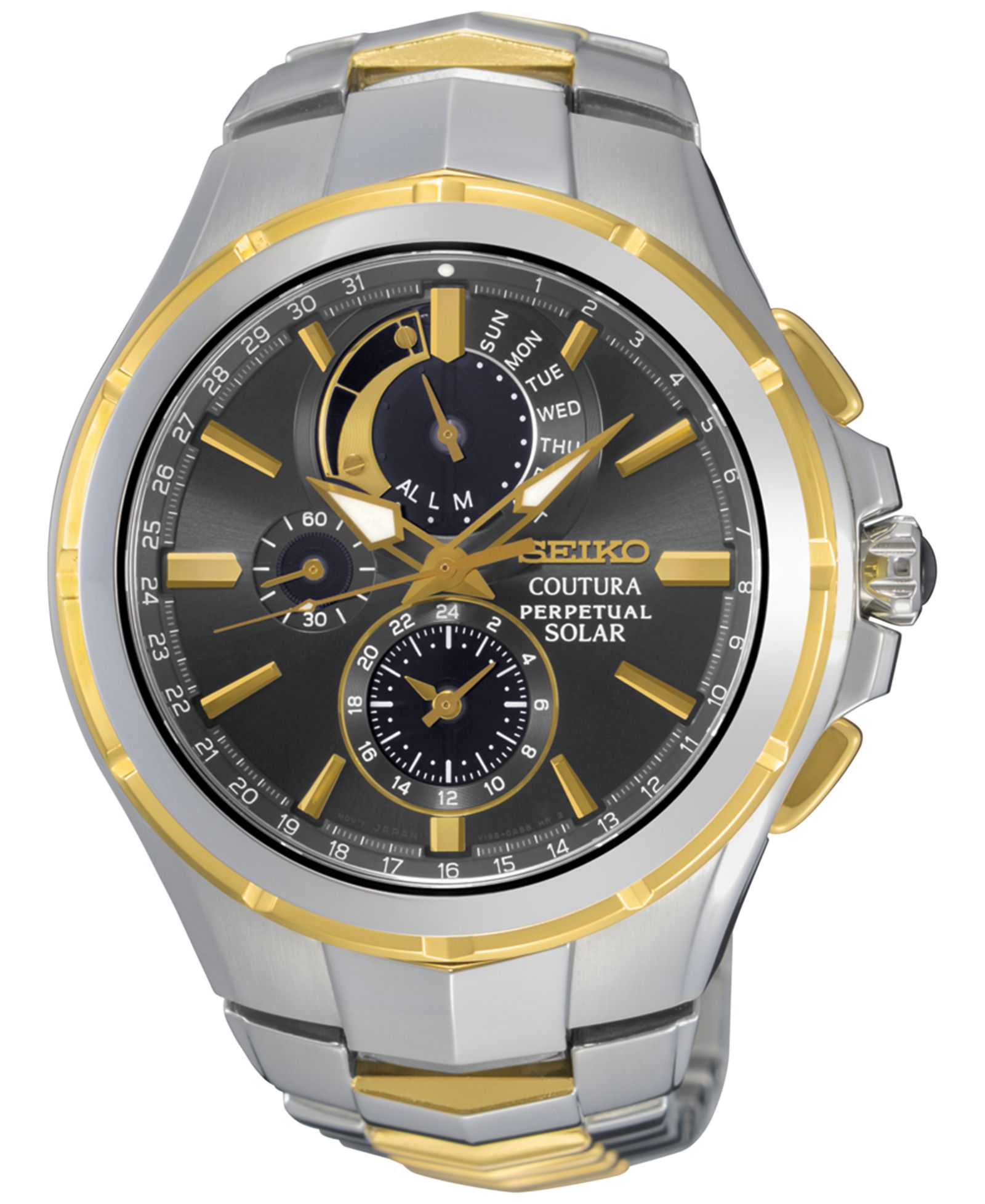 Seiko Men's Solar Chronograph Coutura Two-Tone Stainless Steel Bracelet Watch 44mm SSC376