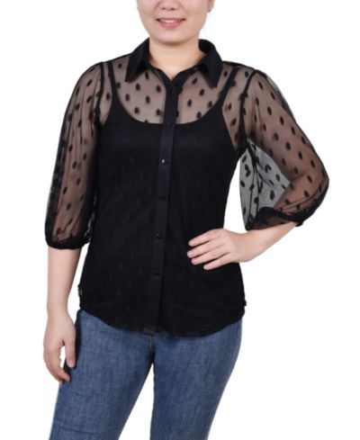 Женский топ с рукавом 3/4 в горошек NY Collection Petite