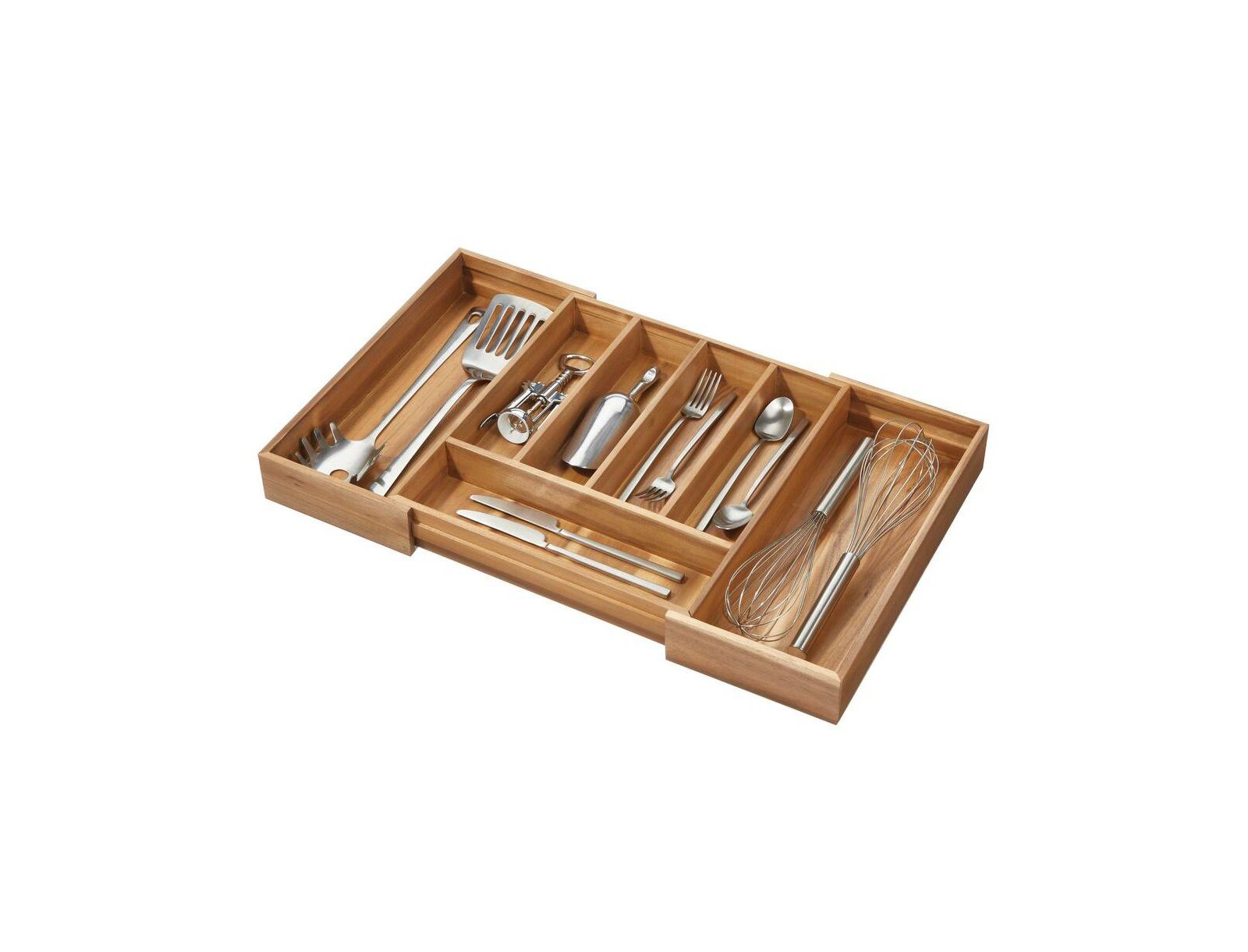 iDesign Expandable Acacia Wood Cutlery Drawer Organizer -Natural