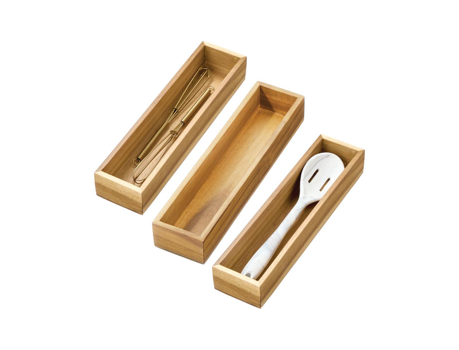 iDesign Acacia Wood Narrow Kitchen Drawer Organizer - Set of 3 - Natural