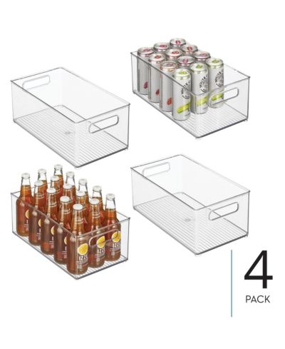 iDesign Plastic Stackable Fridge Bin with Handles, Set of 4, Clear, Made in USA